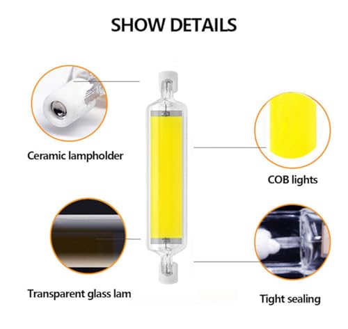 R7S 78mm LED Bulbs 3 Pack Dimmable 15W(Equivalent to 150W Halogen Replacement)Cool White 6000K R7S COB LED Bulbs J-Type 120V T3 R7s Base Double Ended Flood Light for Work Lamp Base Tube Work Lighting by CTKcom - Used condition - Image 3