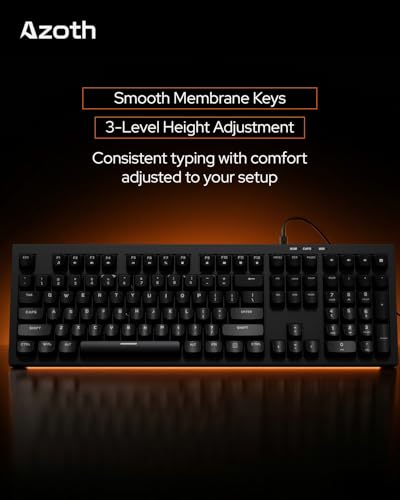 Image of AZOTH Monolith Black 108 Keys Gaming Membrane Keyboard, RGB Backlit with 15 Modes, Type C Wired, Double Injection Keycaps, Full Size Layout, 26-Key Anti-Ghosting, Braided USB Cable for PC Laptop
