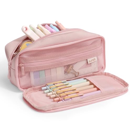 Image of SUNEE Pencil Case, Large Capacity Pencil Pouch, Aesthetic Big Pen Bag 900D Oxford Pen Box for Office Stationery Organizer School Supplies Multifunctional for Teen Boys Girls Women Men, Pink