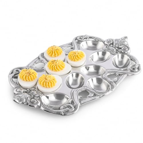 Arthur Court Fleur-De-Lis Deviled Egg Holder Aluminum Serving Tray 13 x 8 Inches