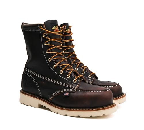 Image of Thorogood American Heritage 8 inch Steel Toe Work Boots for Men - Full-Grain Leather with Moc Toe, Slip-Resistant Wedge Outsole, and Comfort Insole; EH Rated