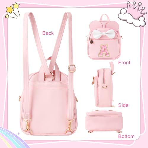 UIXIZQ Personalized Toddler Backpack for Girls 3–10, Cute Mini Bowknot Mouse-Ear Toddler Bookbag Crossbody Purse, Small Daypack Wallet Set, Initial Birthday Gift, Trendy Little Kids/Teen Bag(Pink，A) by UIXIZQ - Used condition - Image 9
