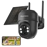 Septekon 2K Solar Security Cameras Wireless Outdoor, 360°PTZ Battery Powered Outdoor Camera, 2.4G WiFi Camera with Spotlight Color Night Vision, Motion Sensor Alarm, IP66-Black