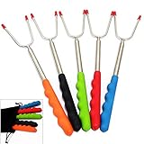 HAPPY FINDING 5 Stück Grillspieß, Edelstahl Teleskop Grillgabel mit Handgriff Ausziehbar 24 to 86 cm für Grillfest, Lagerfeuer, Camping & Barbecue