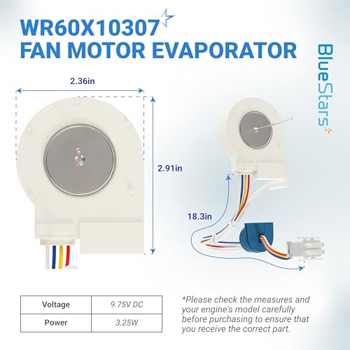 BlueStars WR60X10074 WR60X10307 Evaporator Fan Motor Replacement Part - Compatible with GE Hotpoint Refrigerators - Replaces AP4438809 WR60X10224 PS2364950 WR60X10099 WR60X30370