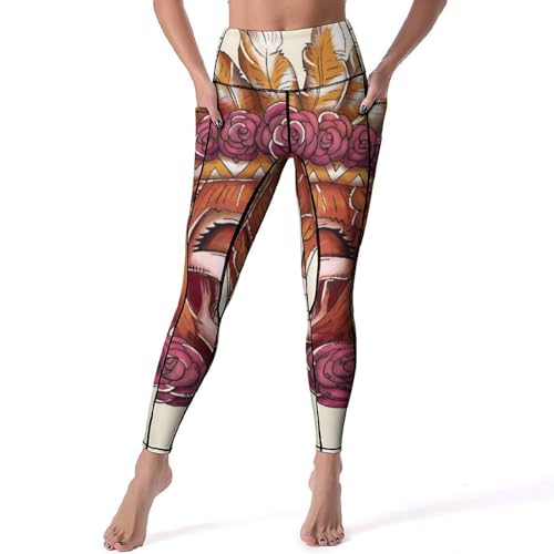 Legging femmes taille haute Crâne De Plume contre les glissements en gym