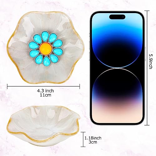 Catiflin Ceramic Jewelry Dish Tray, Decorative Trinket Plate, Small Ring Holder For Earrings Necklaces Bracelet Watch, Cute Key Bowl, Gifts For Women Mom Birthday Sister Friend Wedding (4.3", White) #TOP3