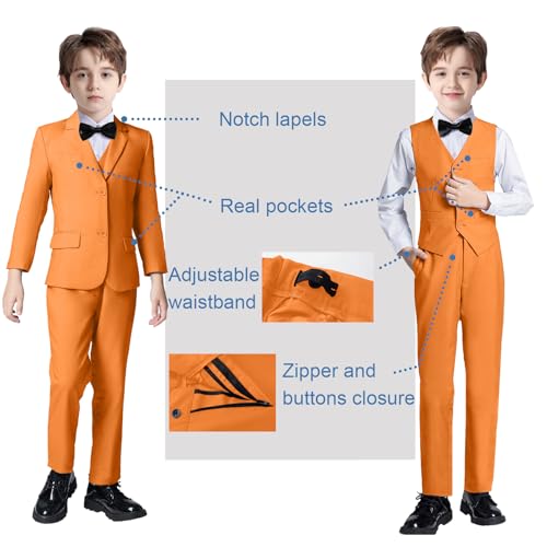 Image of Boy Suits 5 Pieces Formal Suit Set with Adjustable Waist Kids Dress Suit for Wedding Prom