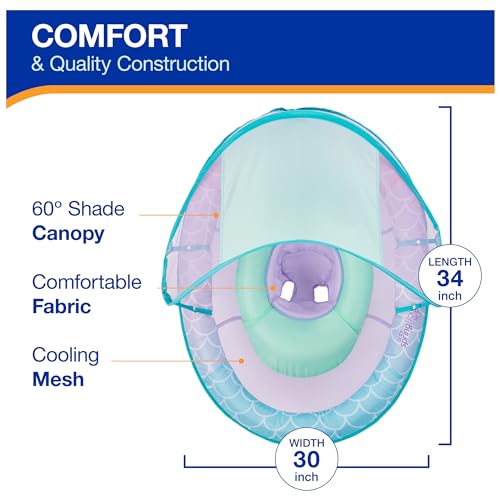 Swimways Baby Spring Float, Baby Pool Float with Canopy & UPF Protection, Swimming Pool Accessories for Kids 9-24 Months, Mermaid
