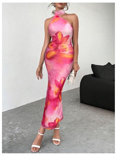 Image of Floerns Women's Halter Neck Sleeveless Backless Bodycon Dress Cocktail Party Maxi Dresses