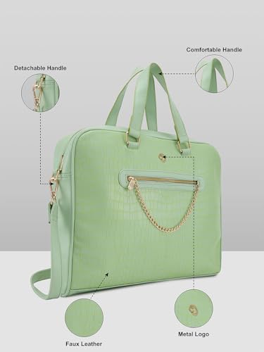 Image of Caprese Mist Laptop Bag, Large | Stylish Office Handbag for Women with 15.6 Inch Laptop Compartment with Adjustable & Detachable Sling Strap | Secure Zip Closure | Ideal for Office & Travel (Green)