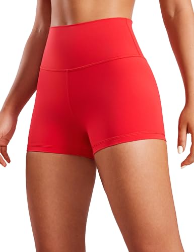 CRZ YOGA Women's Naked Feeling Biker Shorts - 3 Inches High Waisted Yoga Workout Running Spandex Deep Red Medium