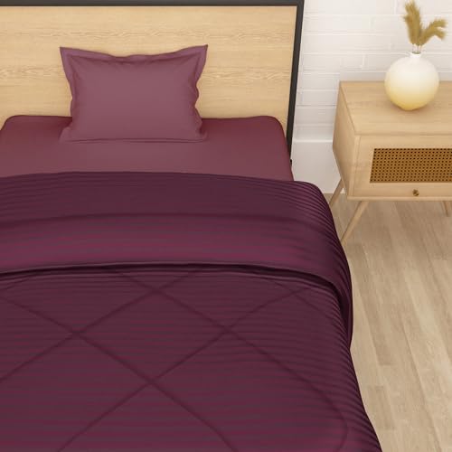 Image of Comforter Double Bed | 180GSM | Microfiber Blanket | Duvet 150X 225cm | AC Comforter Double Bed | Reversible Dohar | Maroon | Stripes Pattern |Perfect Festive Gifting