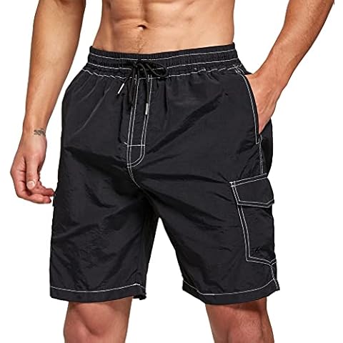 ZOXOZ Mens Swimming Shorts Quick Dry Waterproof with Multi-Pockets Mesh Lining Swim Trunks Beach Swim Trunks Summer Casual Surf Shorts Black S Cover