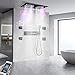 Smart Matte Black Rain LED Ceiling Shower Head With Handheld Spray, 12.5X24.5 Inch Super Large Rectangle Thermostatic Rainfall Shower System Fixtures Set And Body Jets For Double Bath