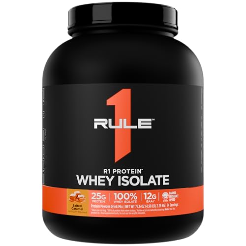Image of Rule 1 Proteins R1 Protein Whey Isolate - with 25g Protein & 6g BCAA Exclusively from Isolated & Hydrolyzed Sources for Workout Recovery (5 Pounds, Salted Carmel)