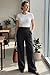 OUGES Women's Linen Maternity Pants Casual Work Adjustable Waist Straight Wide Leg Business Office Trousers with Pockets Petite(Black,L)