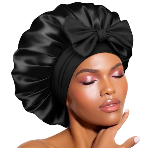 BONNET QUEEN Bonnet soie petit double couche satin sommeil noir
