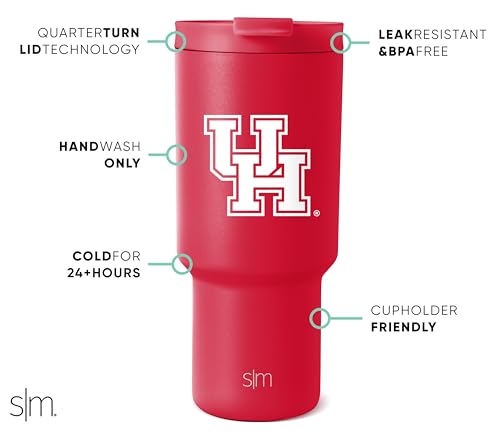 Image of Simple Modern Houston Cougars Tumbler with Straw | 30oz | Collegiate | Trek Officially Licensed University of Houston Insulated Water Bottle, Travel Mug | Football Gift for Men, Dad, Him, Her
