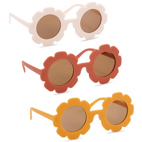 Tunejoy Gafas de Sol para Niñas 3 Pares Gafas de Sol de Flor Redonda Linda al Aire Libre para Viajes, Playa, Accesorios de Fiesta (Color B)
