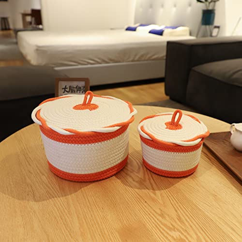 Round Baskets With Lids,Decorative Baskets Set Of 2,Cotton Rope Lidded Organizing Basket For Shelves And Coffee Tables (Orange) #TOP1