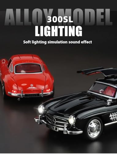 Image of 1:32 Scale Mercedes-300SL Toy Car - Classic Vintage Die-Cast Alloy Pull Back Vehicle with Lights & Music, Realistic Detailing Model for Kids, Boys & Collectors (Color As Per Stock)
