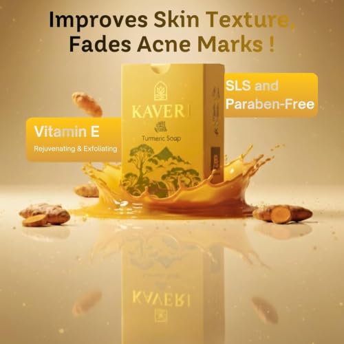 Image of KAVERI Turmeric Handmade Soap Bar - Cold-Processed Ayurvedic Cleansing Bar, SLS-Free - 110g