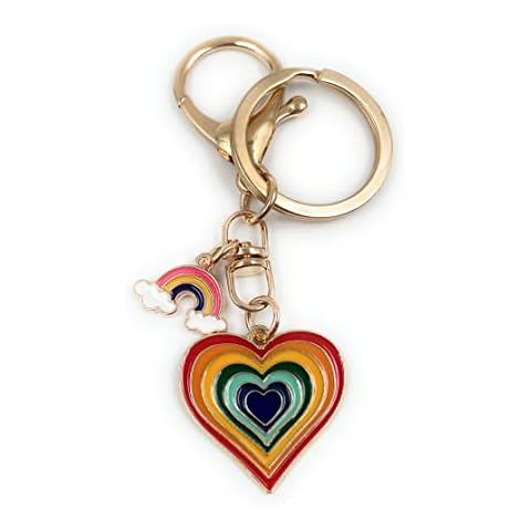 Onwomania - Rainbow heart colourful cloud keyring made of metal, e.g. for the best friend, the best friend, mum - for men, women and children Cover