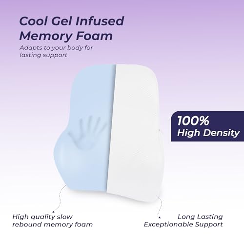 Image of Billebon Car Seat Back Support Cushion | Gel Infused Memory Foam Backrest Lumbar Support Cushion for Comfortable Long Drive & Back Pain Relief | Ergonomic Support | Travel Office Home Use -White