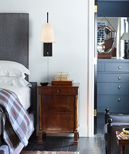 Jeenkae Modern Farmhouse Plug-In Wall Sconces Set Of Two Wall Lamps For Bedroom With Pull Chain Switch Slubbed Fabric Shade, Black #TOP3