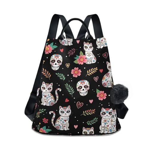 Sac à dos fermeture éclair dans le dos et multi-poches imprimé chat