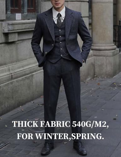 Men's Tweed Suit 3 Piece Winter Spring Blazer Vest Pants Business Casual Formal Striped Jacket Set2