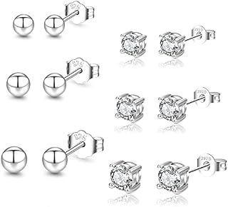 Sterling Silver Stud Earrings For Women 6 Pairs Gold Ball Earrings Hypoallergenic Tiny Cartilage Gold Earrings Studs Set With Cubic Zirconia For Girls Women Men 2/3/4 mm EXGOX