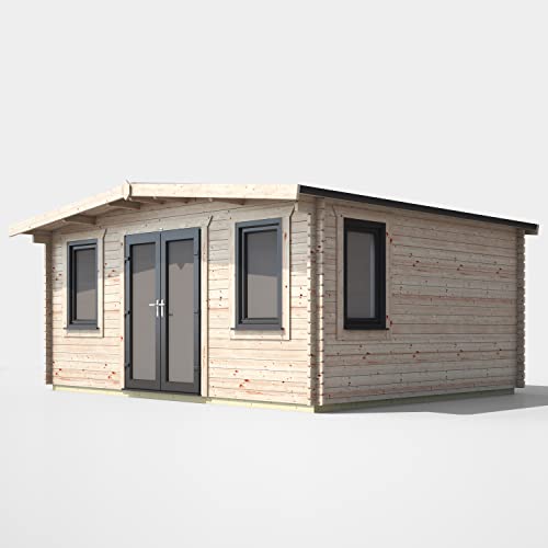 Powersheds High Grade Premium Apex Chalet Log Cabin with Double Door, EPDM Rubber Roofing, Door & Window Flexibility, made from Extra Thick Timber & Toughened Glass (Central Orientation Door)