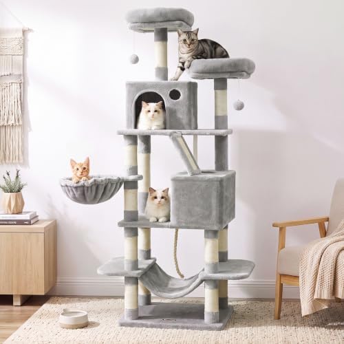 FEANDREA キャットタワー スリム 大型猫用 多頭飼い ハンモック 省スペース 安定感 高さ168cm
