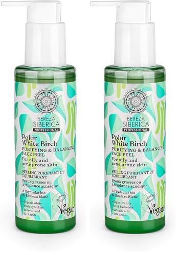 Natura Siberica, Exfoliante Purificante y Equilibrante para piel grasa con tendencia al acné con ácido salicílico y AHA, Bereza Siberica, 1 Unidad, 145 ml (Paquete de 2)