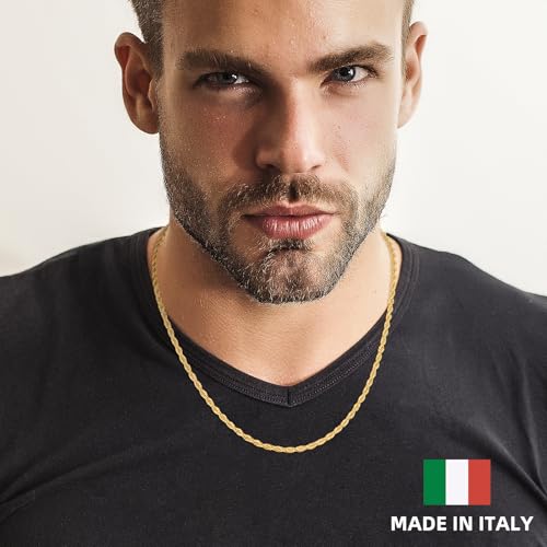 Italian Quality 14k Gold Plated Rope Chain for Men, 3mm 4mm Stainless Steel Necklace for Men, Sturdy & Non Tarnish Rope Chain Necklaces Mens Jewelry Gift 16 18 20 22 24 26 Inch2