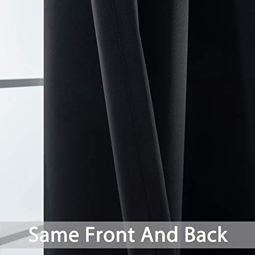 Yakamok Functional Thermal Insulated Eyelet Top Room Darkening Curtain Panels, Energy Efficient Kitchen Grommet Top Curtains for Short Window/Basement (52W by 36L, Black, 2 Panels)