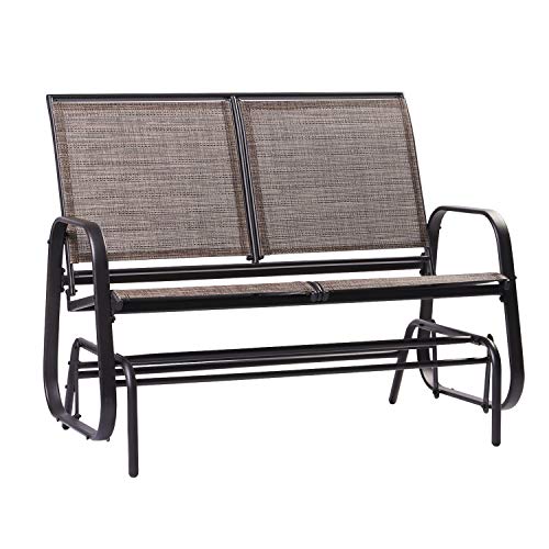 Aoxun Patio Outdoor Swing Glider Chair, Patio Bench for 2 Person, Garden Loveseat, Rocking Seating, Brown