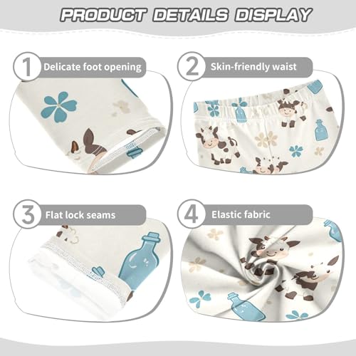 Wusikd Cartoon Cows Girls' Leggings Toddler Doodles Milk Bottle Kids Yoga Pants Dance Active Tights 4T3