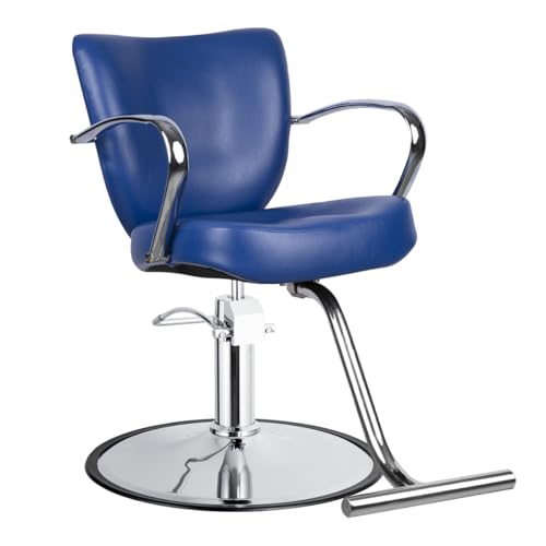 Minerva Beauty Vantage Extra Wide Salon Styling Chair in Nautical Blue, Round Chrome 360° Swivel Hydraulic Small Footprint