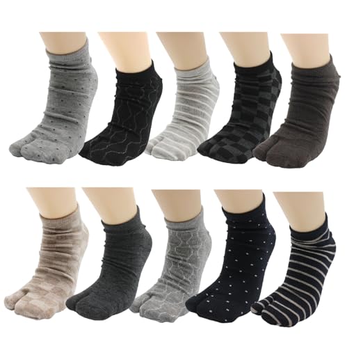 Japanese Tabi (Set of 5 Pairs) Split Toe Socks for Men 7.5-9 US Size2