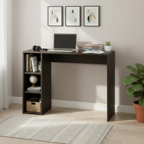 Image of FURNEASER Dettlet Engineered Wood Study Table with Side Storage Shelves, Space-Saving Computer & Laptop Desk for Home Office, Writing Workstation for Students (103x40cm) (DT-W)