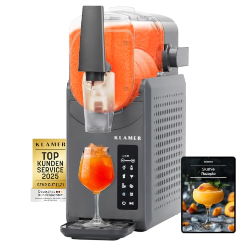 KLAMER Slush Maschine, mit 5 voreingestellten Programmen: Slushie, Cocktail, Milchshake, Frappé, Wein, Automatische Reinigung, 2L Fassungsvolumen, Turbo Freeze, kein Eis erforderlich