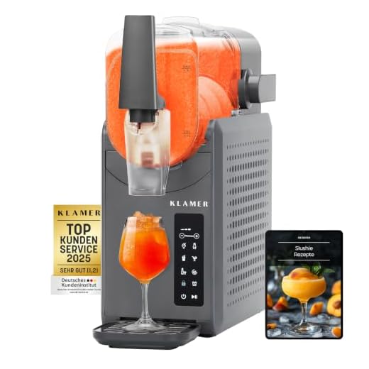 KLAMER Slush Maschine, mit 5 voreingestellten Programmen: Slushie, Cocktail, Milchshake, Frappé, Wein, Automatische Reinigung, 2L Fassungsvolumen, Turbo Freeze, kein Eis erforderlich