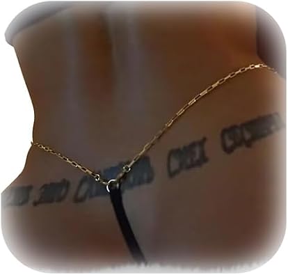 Sexy Metal Thong Bikini Waist Chain for Women - Black Bikini Panties With Elastic Rope Body Jewelry