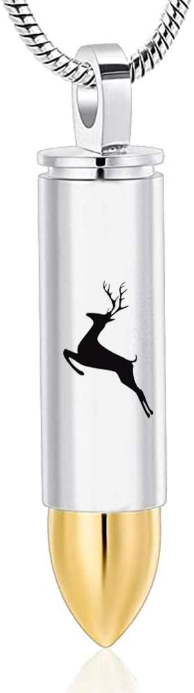 Yinplsmemory Cremation Jewelry for Ashes Locket Deer Bullet Pendant Urn Necklace for Ashes Keepsake Memorial Jewelry for Ashes for Dad Papa