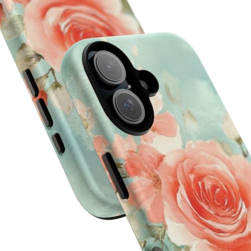 Coque iPhone 16 roses aquarelle turquoise finition mate - 2