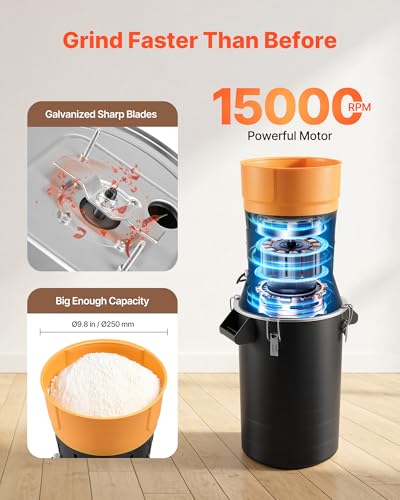 Image of VEVOR Electric Grain Mill Grinder, 600W High Power Commercial Spice Grinder, 6.6 Gal Pulverizer Powder Machine with Galvanized Sharp Blades, for Dry Grains, Spices, Cereals, Coffee, Corn & Pepper