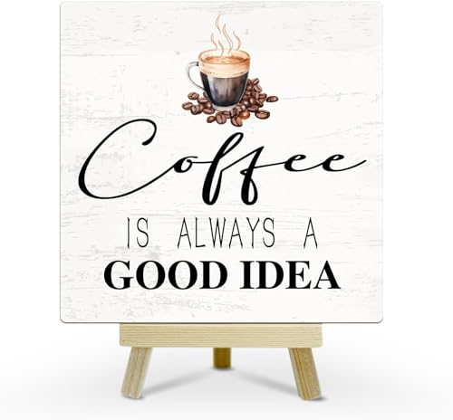 Sarvada Decor Coffee Corner Station Desk Decor Wooden Sign, Coffee is Always A Good Idea, Gift for Coworker Women Men, Home Office Kitchen Coffee Bar Decor Plaque Table Centerpiece